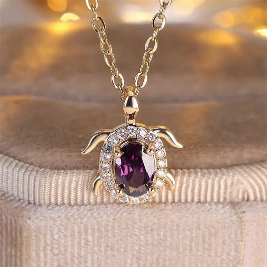 Collier Pendentif Tortue Cristal Violet