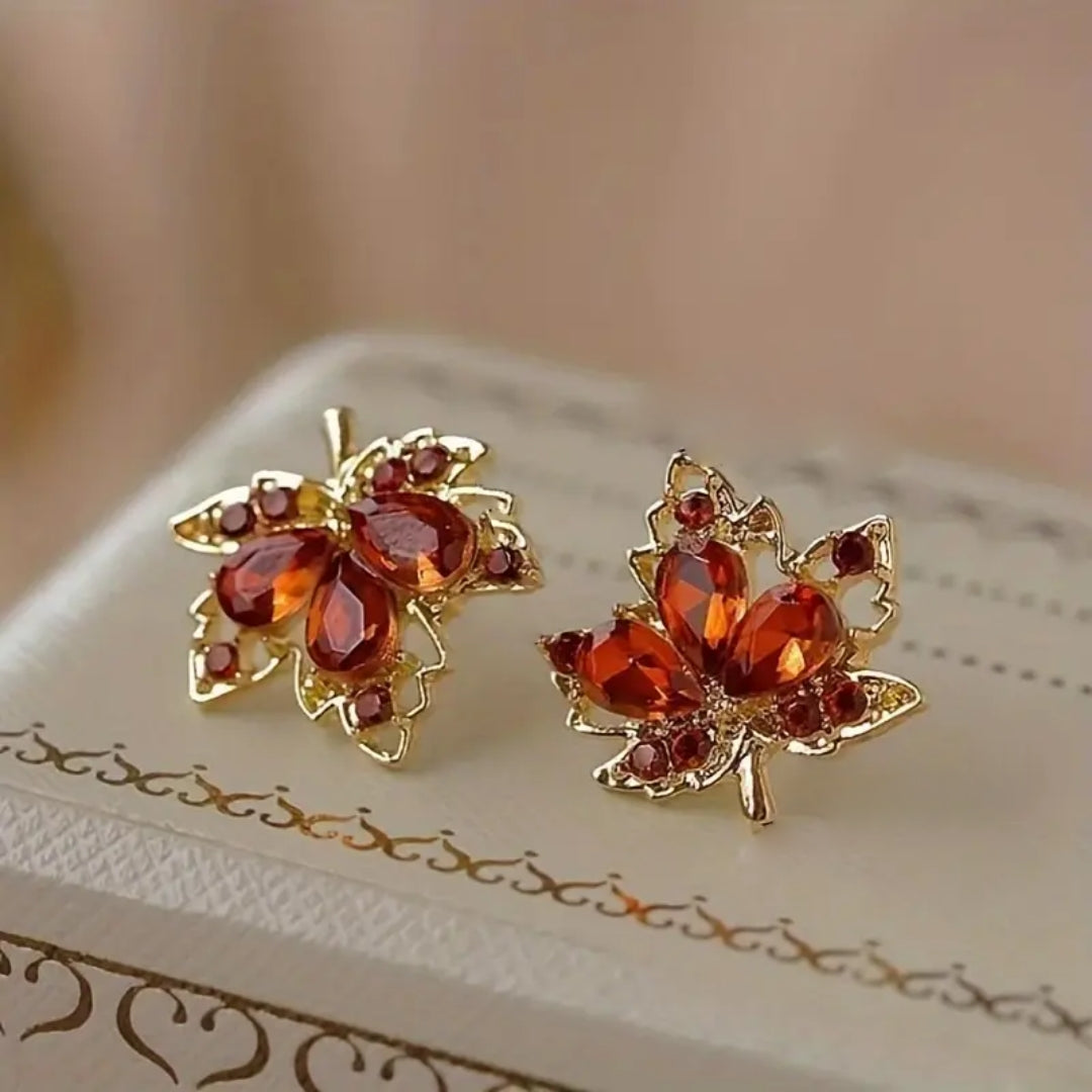 Boucles d'Oreilles Feuille Cristal d'Automne