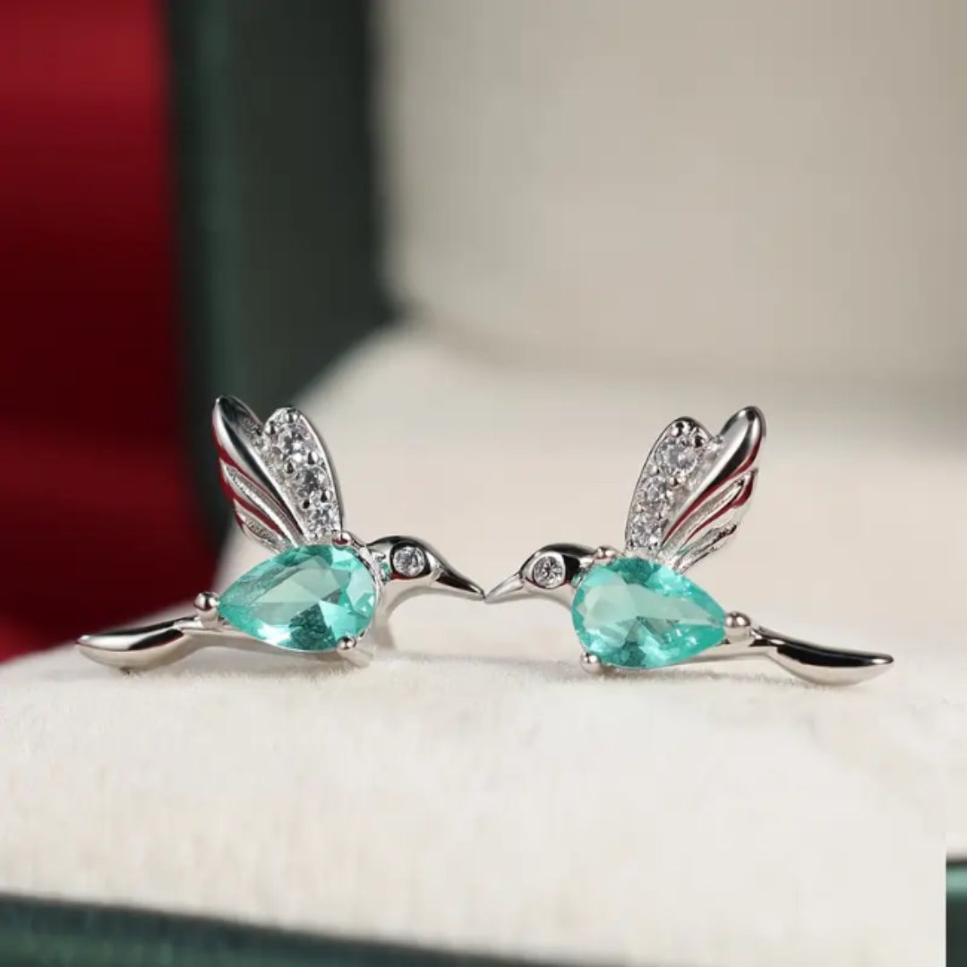 Boucles d'Oreilles Colibri Cristal Turquoise