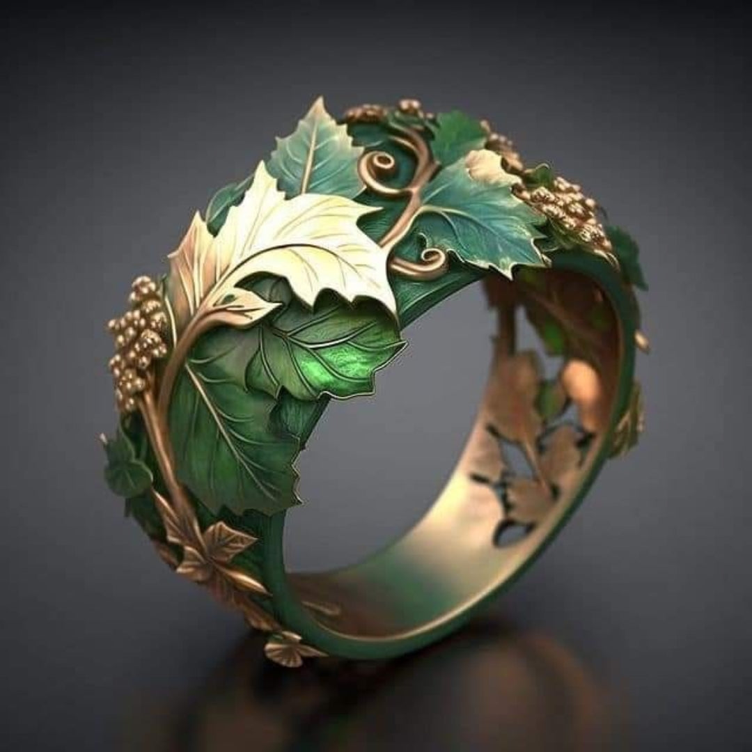 Bague Feuille Vert & Or Exotique