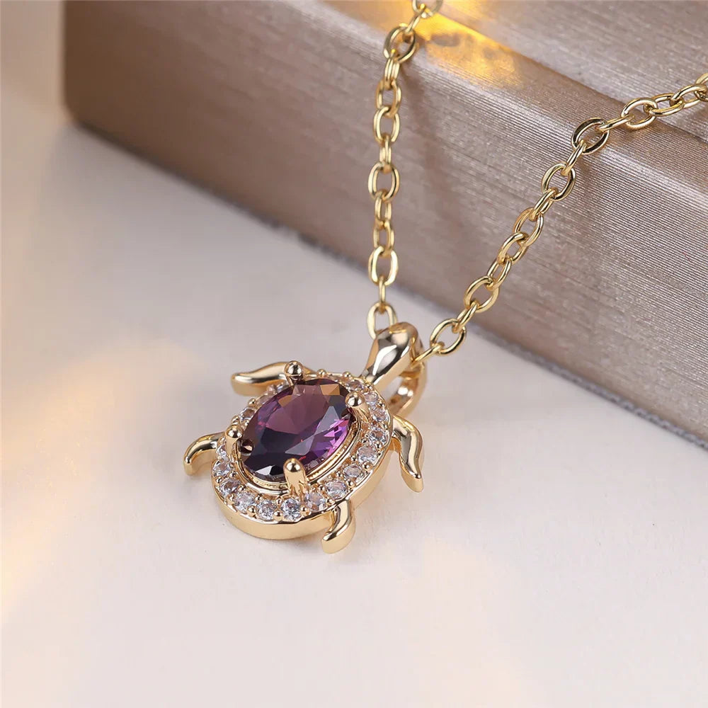Collier Pendentif Tortue Cristal Violet