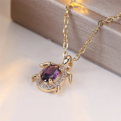 Collier Pendentif Tortue Cristal Violet