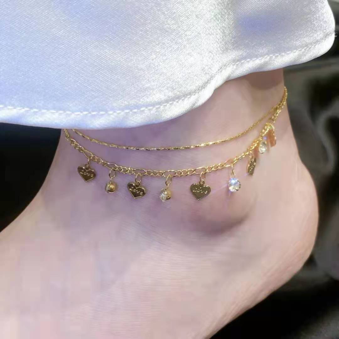 Bracelet cheville chaîne avec cœur doré