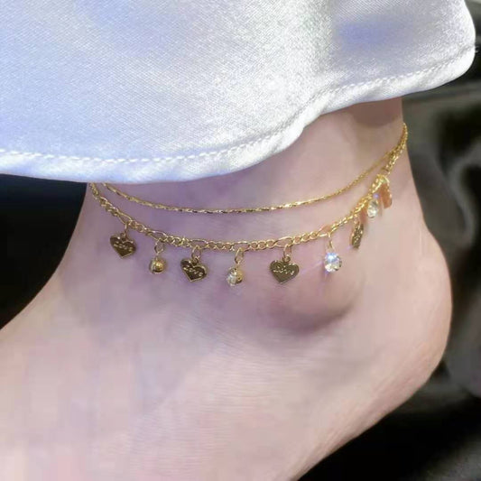 Bracelet cheville chaîne avec cœur doré