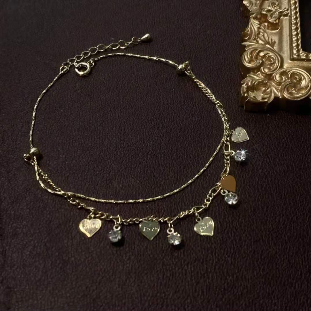 Bracelet cheville chaîne avec cœur doré
