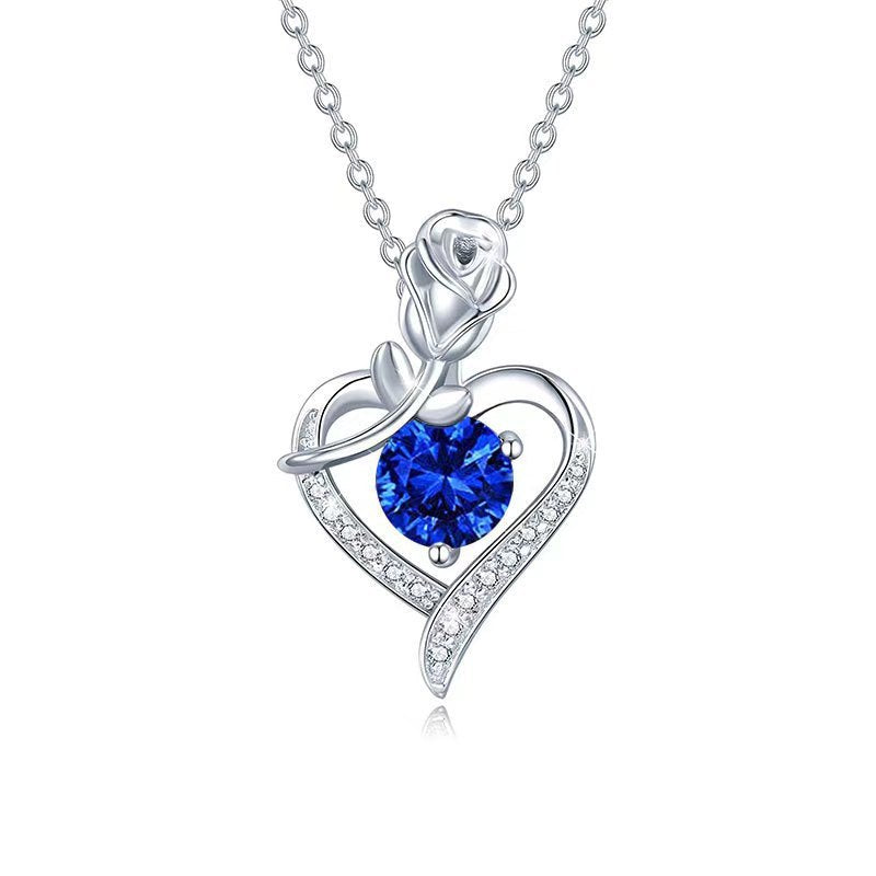 Collier Cœur Rose en Saphir | Or Blanc