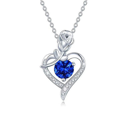 Collier Cœur Rose en Saphir | Or Blanc