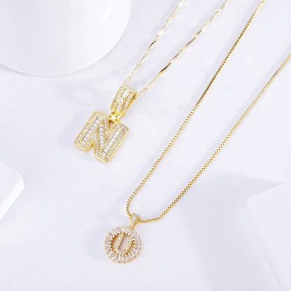 Ensemble de Collier à Lettre Initiale Pave | Or Blanc