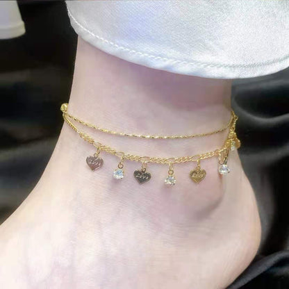 Bracelet cheville chaîne avec cœur doré