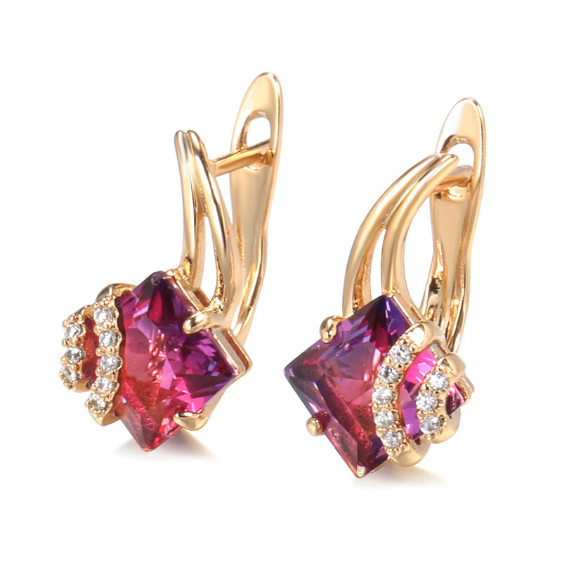 Crimson Square Boucles d'Oreilles Cristal | Or Rose