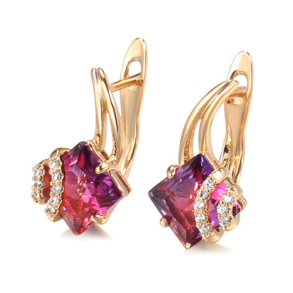 Crimson Square Boucles d'Oreilles Cristal | Or Rose