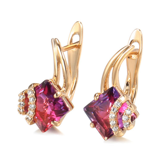 Crimson Square Boucles d'Oreilles Cristal | Or Rose