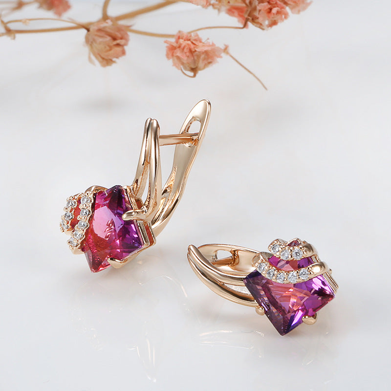 Crimson Square Boucles d'Oreilles Cristal | Or Rose