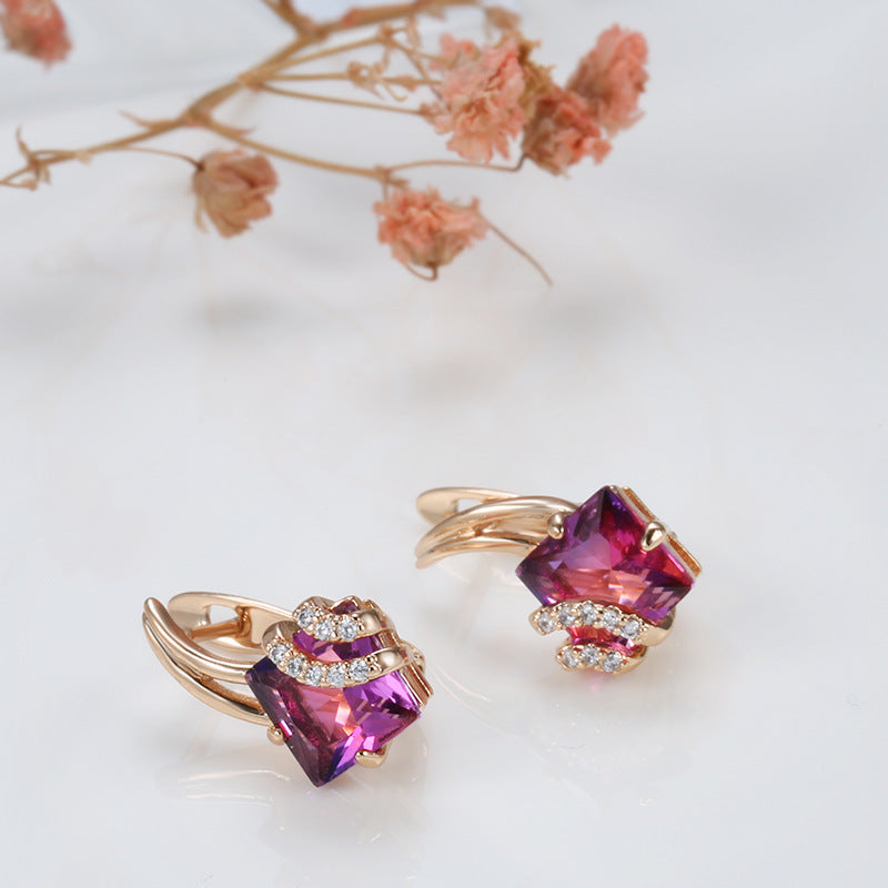 Crimson Square Boucles d'Oreilles Cristal | Or Rose