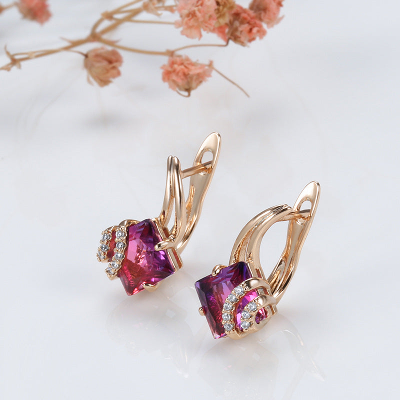 Crimson Square Boucles d'Oreilles Cristal | Or Rose