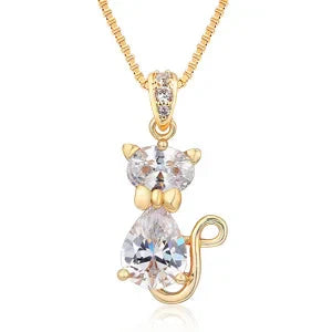 Collier Pendentif Chat Cristal
