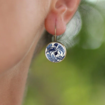 Boucles d'oreilles Dôme de Verre Pie Bleue Vintage