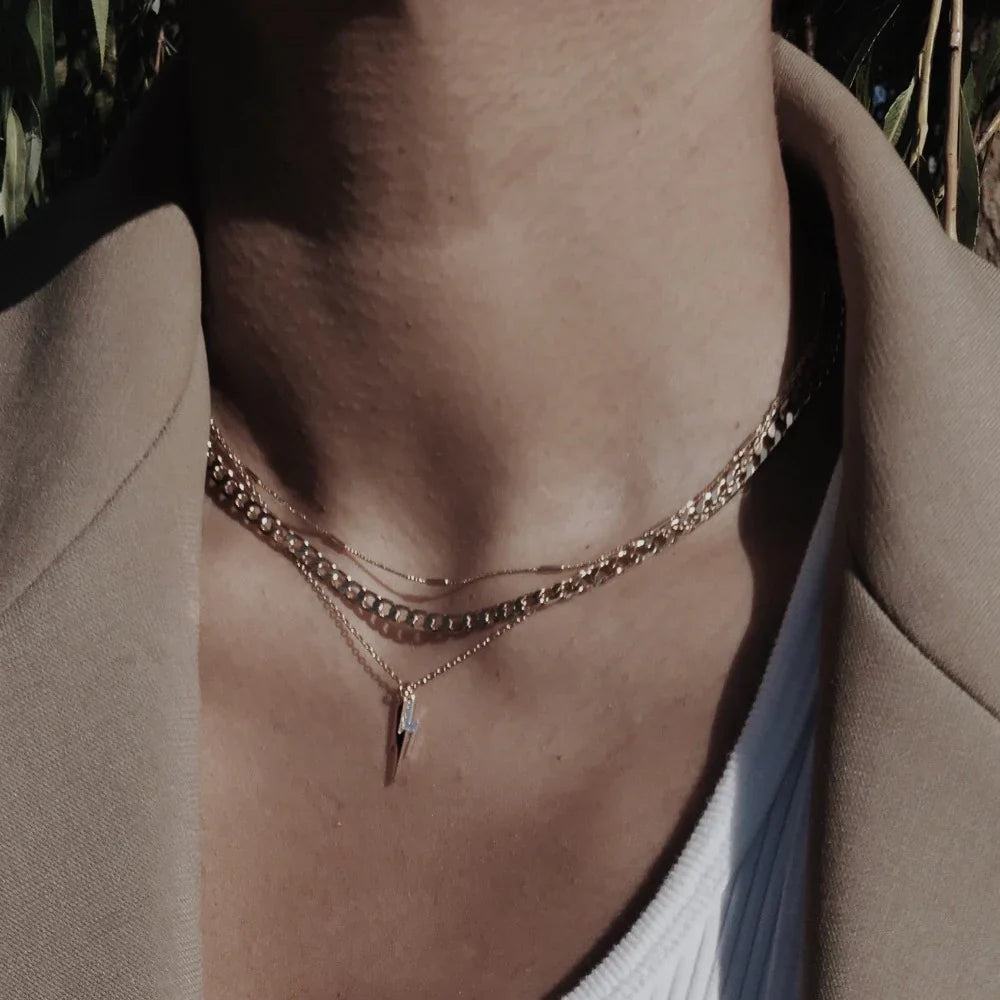 Collier Flat Link Curb Chain | Or Blanc