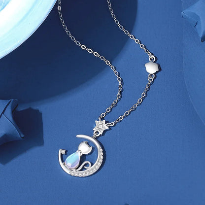 Collier Argent Sterling Chat Lune