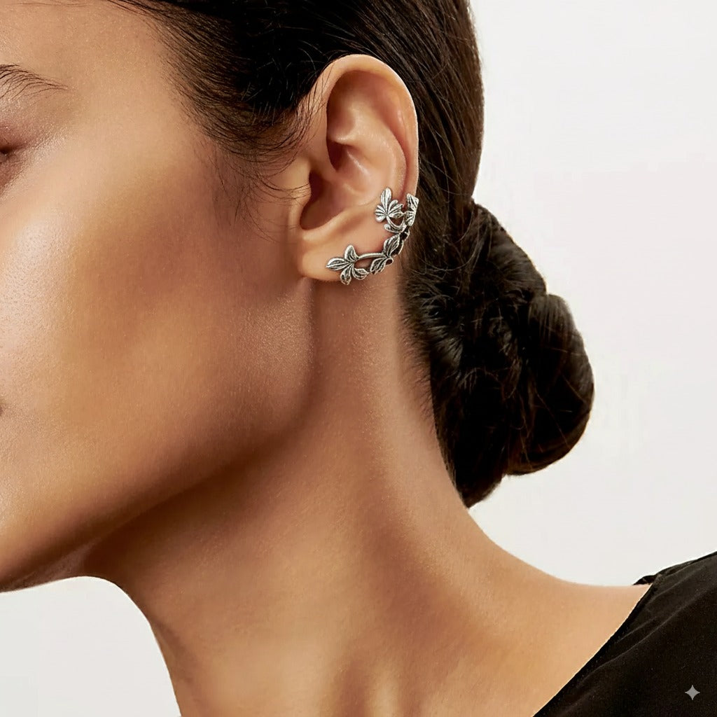 Boucles d’oreilles vintage en argent feuille