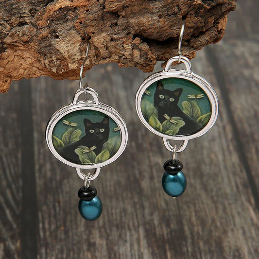 Boucles d'oreilles Argent Chat Vintage