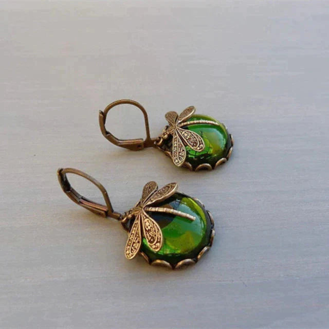 Boucles d'Oreilles Libellule Sphérique en Or Antique