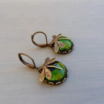 Boucles d'Oreilles Libellule Sphérique en Or Antique
