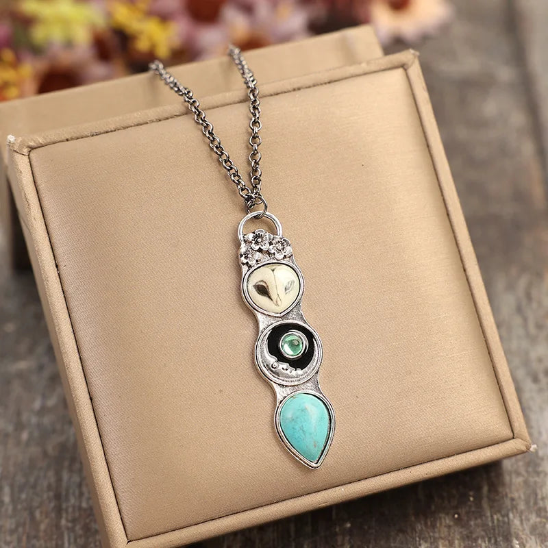 Bar Collier Sagesse Hibou Turquoise