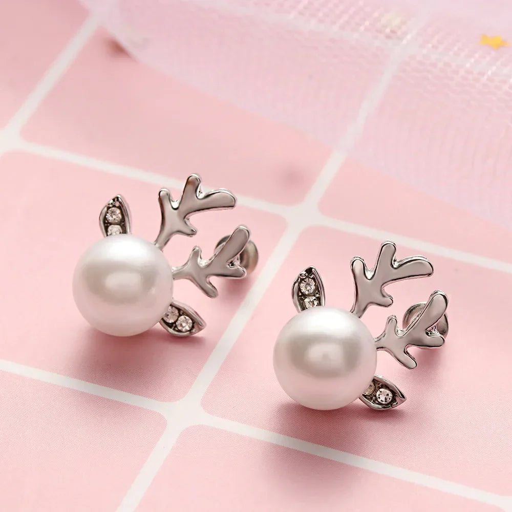 Boucles d'oreilles Noël Renne Perle