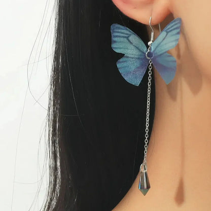 Boucles d'oreilles Papillon Cristal Tressé Bleu