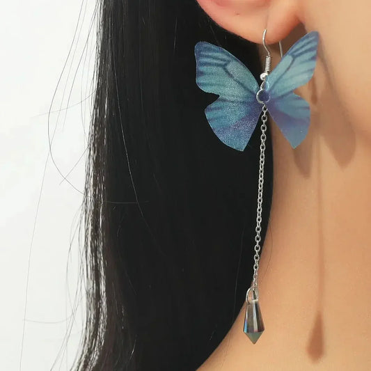 Boucles d'oreilles Papillon Cristal Tressé Bleu