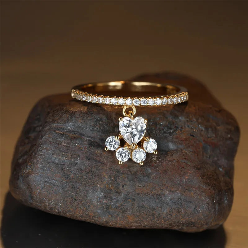 Bague Vintage Patte de Chat et Cœur Pierre – Tons Or et Argent