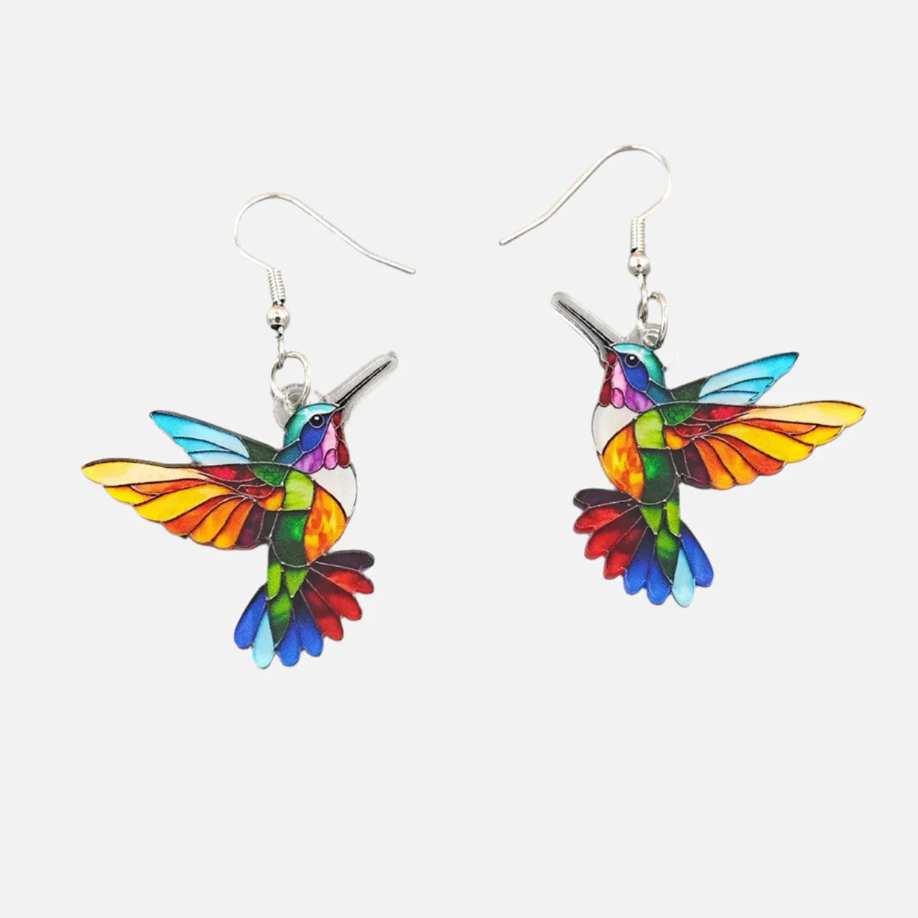 Boucles d'oreilles Pendentifs Colibri en Acrylique – Design d'Oiseau 2D Brillant