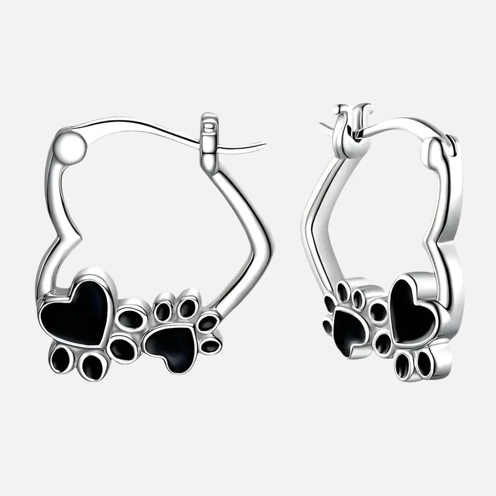 Boucles d'oreilles Huggie Patte Cœur avec Émail Noir