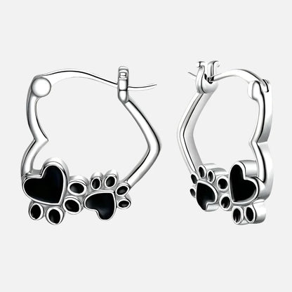 Boucles d'oreilles Huggie Patte Cœur avec Émail Noir