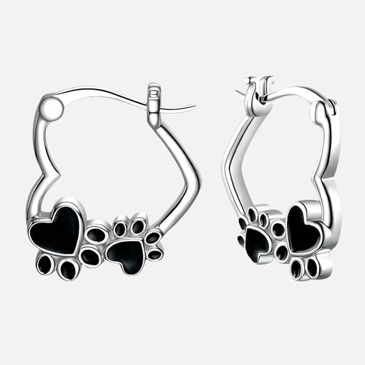 Boucles d'oreilles Huggie Patte Cœur avec Émail Noir