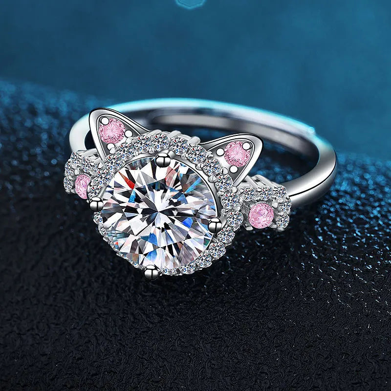 Bague Oreilles de Chat Réglable avec Zircone