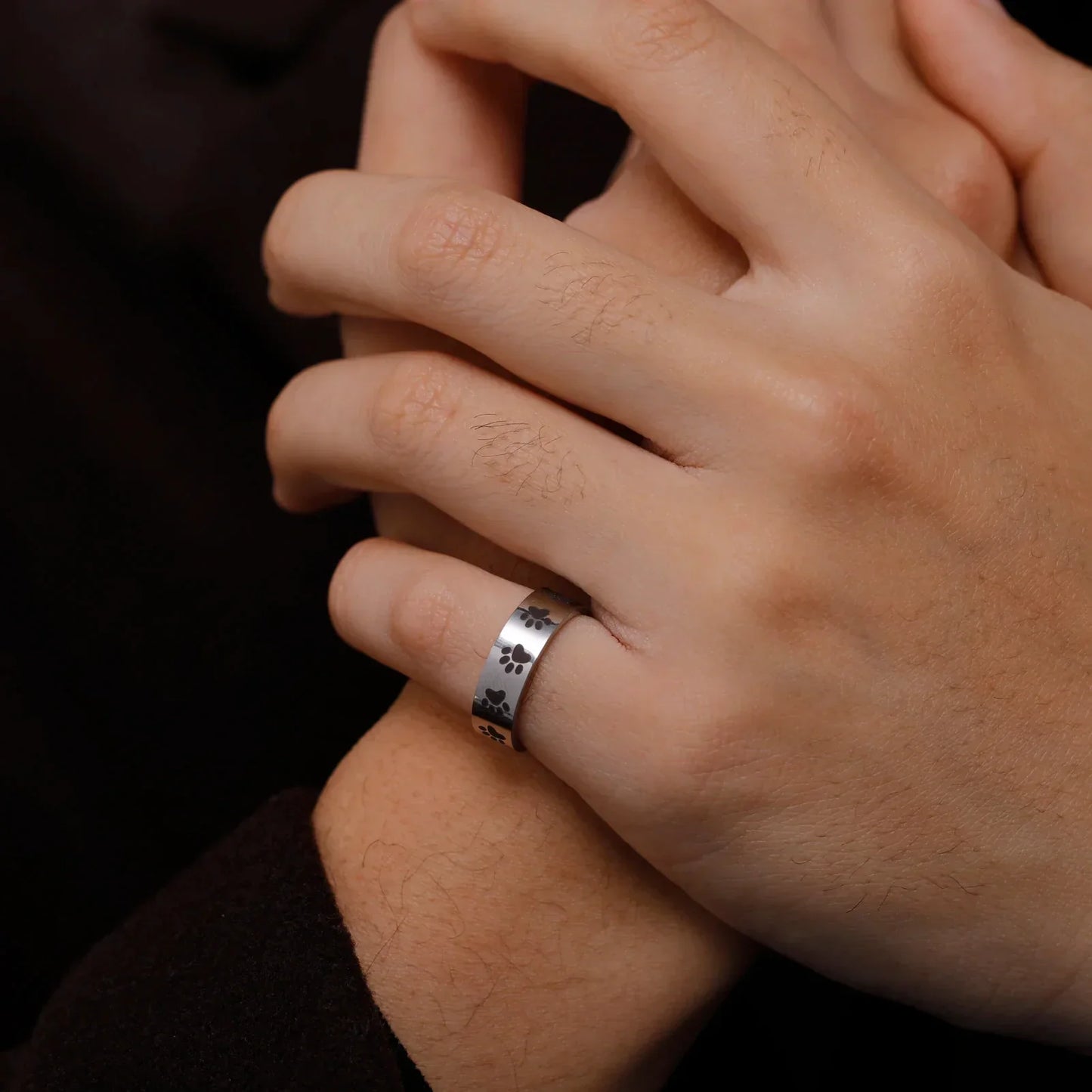 Bague Empreinte Patte Faite Main en Acier Inoxydable