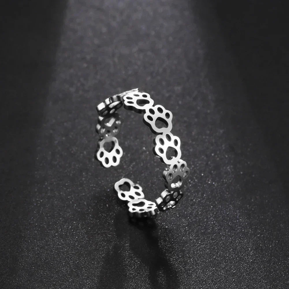 Bague Empreinte Patte Réglable – En Acier Inoxydable