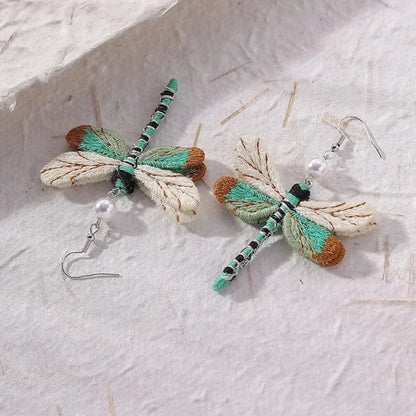 Boucles d'oreilles Libellule Brodées Bohème