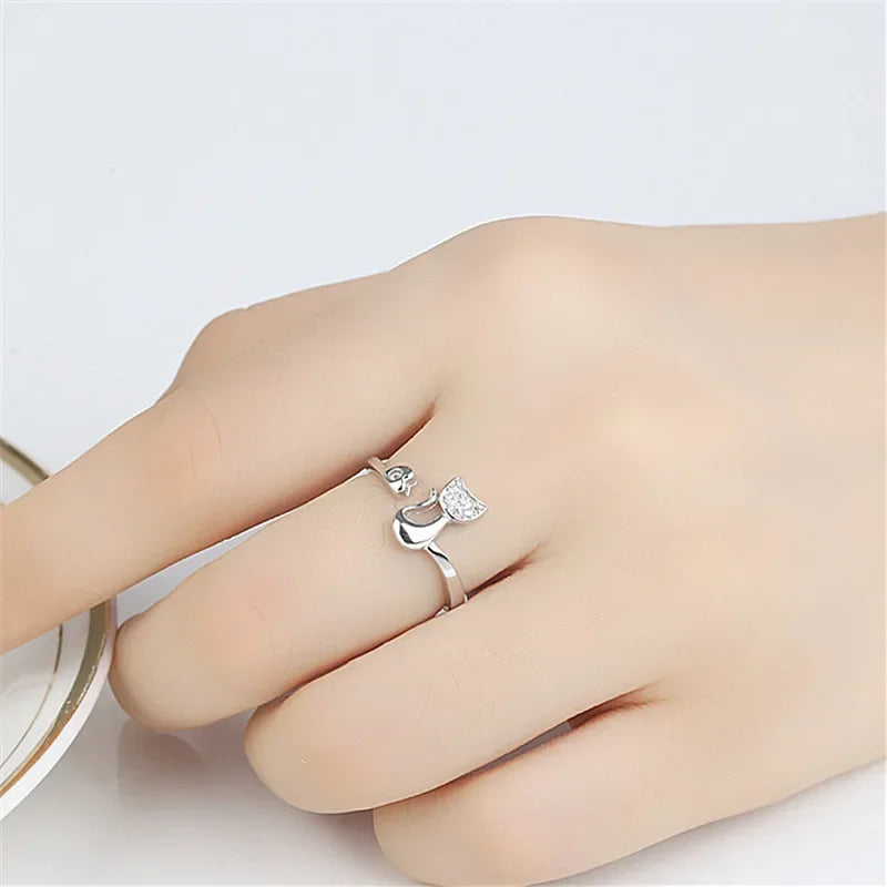 Bague Chat Ouverte Mignonne – Cubic Zirconia