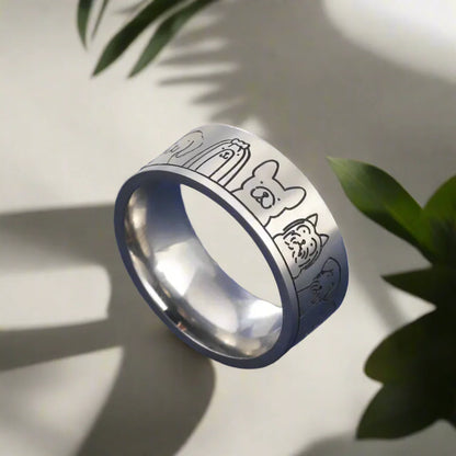 Bague Chien Large en Acier Inoxydable – Design Gravure pour Femme