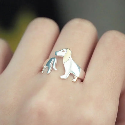 Bague Teckel en Argent Sterling 925 – Taille Réglable