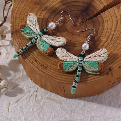 Boucles d'oreilles Libellule Brodées Bohème