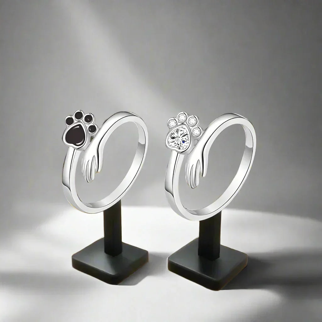 Bague Réglable en Argent Sterling 925 – Design Main et Empreinte Patte
