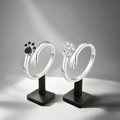 Bague Réglable en Argent Sterling 925 – Design Main et Empreinte Patte