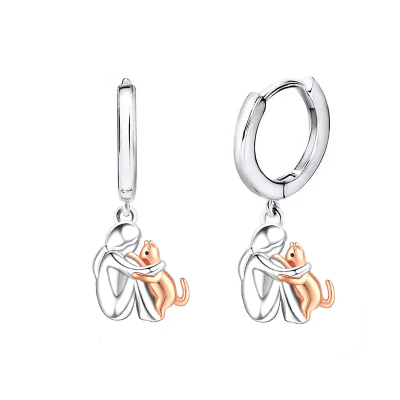 Boucles d'oreilles Câlin Chat Bicolores Argent et Or