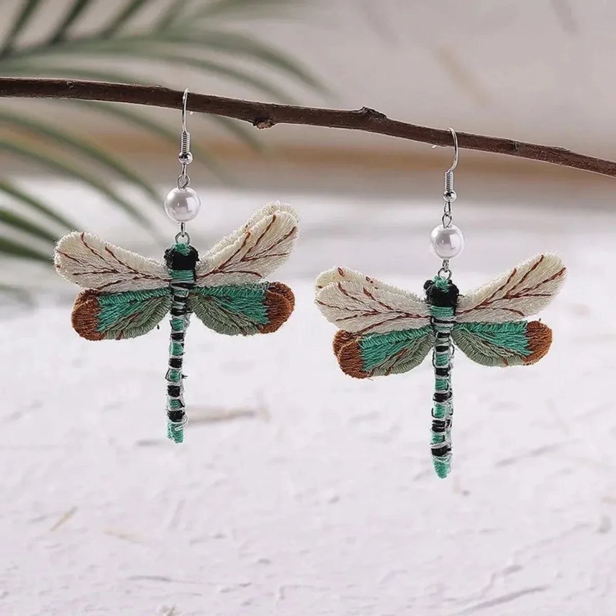 Boucles d'oreilles Libellule Brodées Bohème