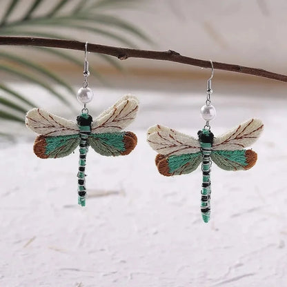 Boucles d'oreilles Libellule Brodées Bohème