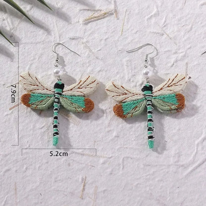 Boucles d'oreilles Libellule Brodées Bohème